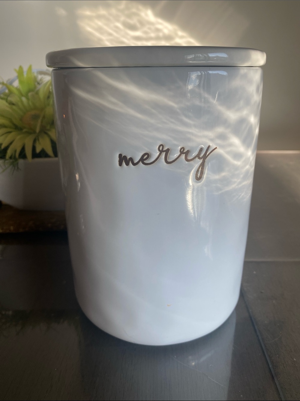 New🌈 Large Ceramic Canister MERRY christmas holiday season dry food storage